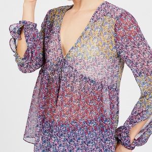 Floral, sheer peasant blouse